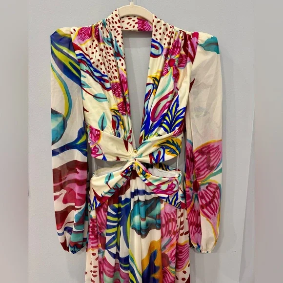 PatBo Size S Flora Print Plunge Maxi with built in bodysuit | Worn Once - Picture 6 of 13